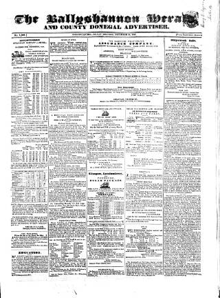 cover page of Ballyshannon Herald published on December 25, 1857