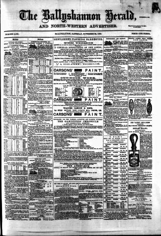 cover page of Ballyshannon Herald published on November 23, 1872