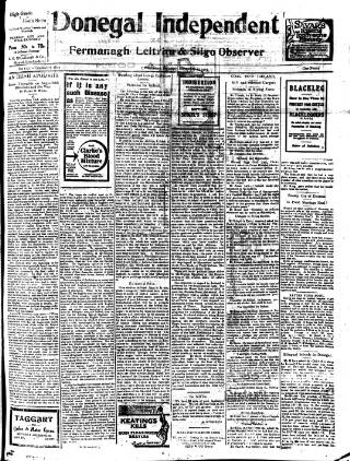 cover page of Donegal Independent published on November 23, 1918