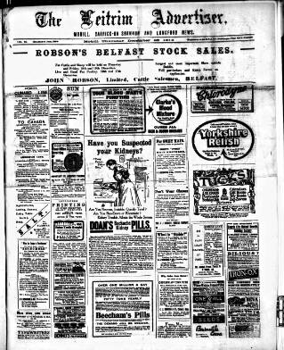 cover page of Leitrim Advertiser published on December 25, 1913