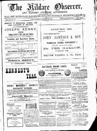 cover page of Kildare Observer and Eastern Counties Advertiser published on December 25, 1886