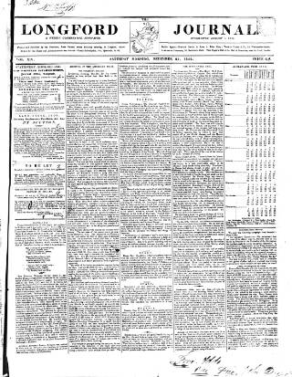 cover page of Longford Journal published on December 25, 1852