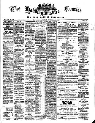 cover page of Haddingtonshire Courier published on November 23, 1877