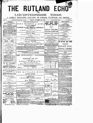 cover page of Rutland Echo and Leicestershire Advertiser published on November 23, 1877