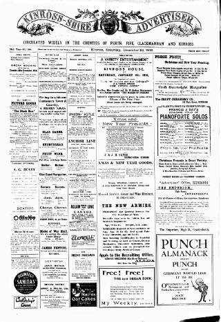 cover page of Kinross-shire Advertiser published on December 25, 1915