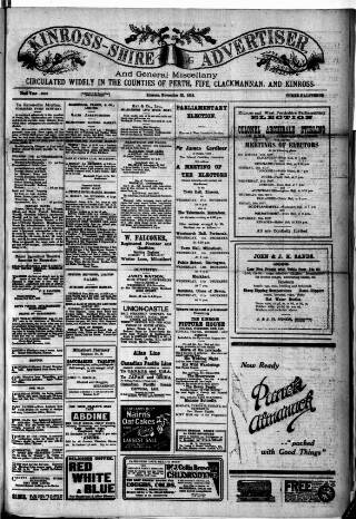 cover page of Kinross-shire Advertiser published on November 23, 1918