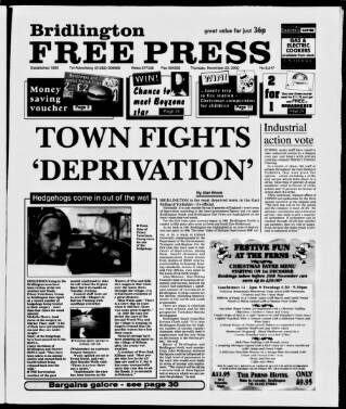 cover page of Bridlington Free Press published on November 23, 2000