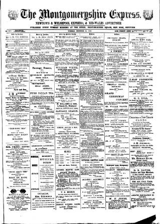 cover page of Montgomeryshire Express published on December 25, 1883