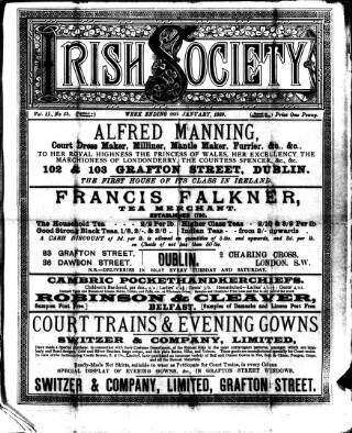 cover page of Irish Society (Dublin) published on January 26, 1889