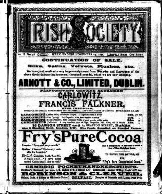 cover page of Irish Society (Dublin) published on November 23, 1889