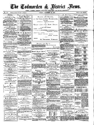 cover page of Todmorden & District News published on December 25, 1891