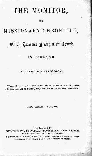 cover page of Monitor and Missionary Chronicle published on January 1, 1855