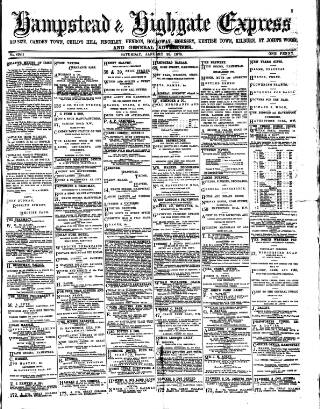 cover page of Hampstead & Highgate Express published on January 26, 1878