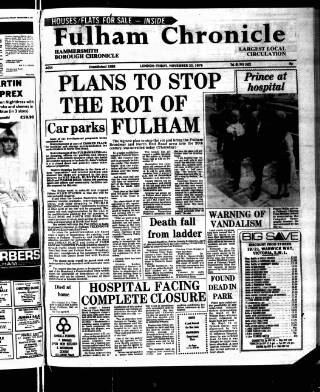 cover page of Fulham Chronicle published on November 23, 1979