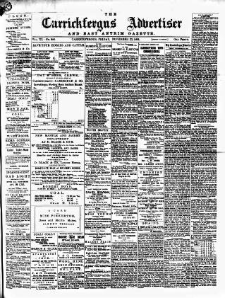 cover page of Carrickfergus Advertiser published on November 23, 1894