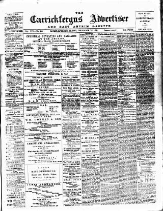 cover page of Carrickfergus Advertiser published on December 25, 1896