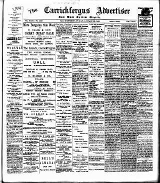 cover page of Carrickfergus Advertiser published on January 26, 1912