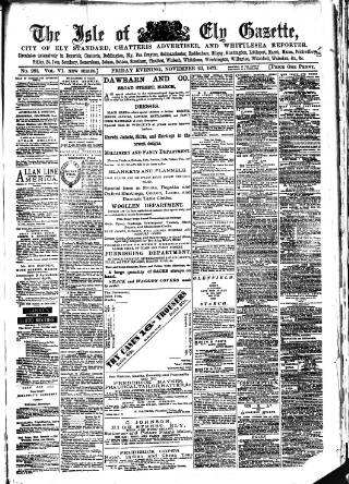 cover page of Cambridgeshire Times published on November 23, 1877