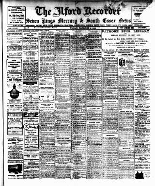 cover page of Ilford Recorder published on December 1, 1905