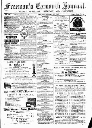 cover page of Exmouth Journal published on January 26, 1878