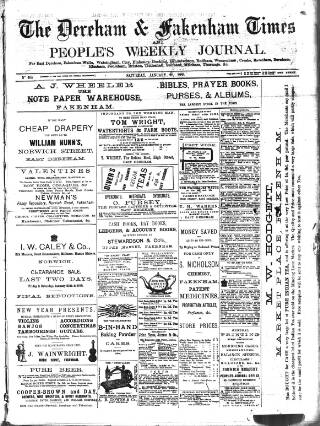 cover page of Dereham and Fakenham Times published on January 26, 1889