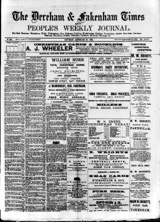 cover page of Dereham and Fakenham Times published on December 13, 1890