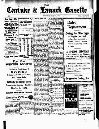 cover page of Carluke and Lanark Gazette published on December 25, 1942