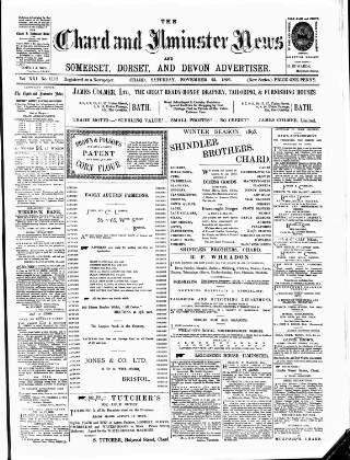 cover page of Chard and Ilminster News published on November 23, 1895