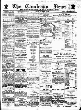 cover page of Cambrian News published on November 23, 1883