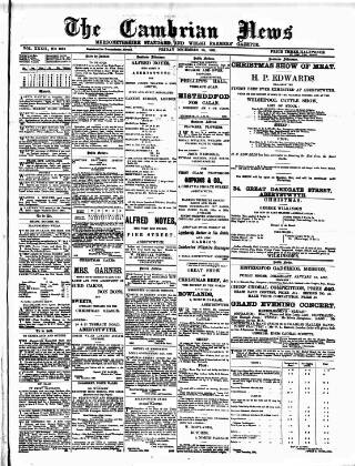 cover page of Cambrian News published on December 25, 1891