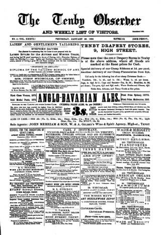 cover page of Tenby Observer published on January 26, 1888