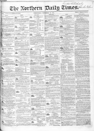 cover page of Northern Daily Times published on November 23, 1853