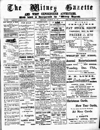 cover page of Witney Gazette and West Oxfordshire Advertiser published on November 23, 1901