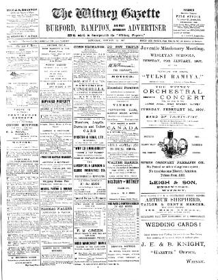 cover page of Witney Gazette and West Oxfordshire Advertiser published on January 26, 1907