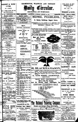 cover page of Leamington, Warwick, Kenilworth & District Daily Circular published on January 26, 1901