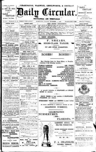 cover page of Leamington, Warwick, Kenilworth & District Daily Circular published on November 23, 1908