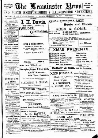 cover page of Leominster News and North West Herefordshire & Radnorshire Advertiser published on December 25, 1903