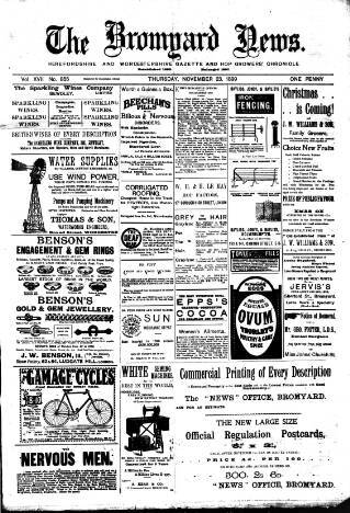 cover page of Bromyard News published on November 23, 1899