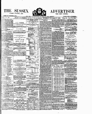 cover page of Surrey Gazette published on November 23, 1875