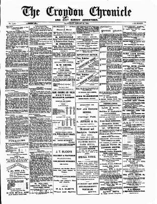 cover page of Croydon Chronicle and East Surrey Advertiser published on January 26, 1884