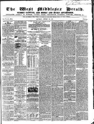 cover page of West Middlesex Herald published on January 26, 1861