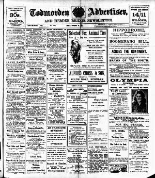 cover page of Todmorden Advertiser and Hebden Bridge Newsletter published on November 23, 1923