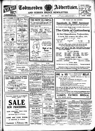 cover page of Todmorden Advertiser and Hebden Bridge Newsletter published on January 26, 1934