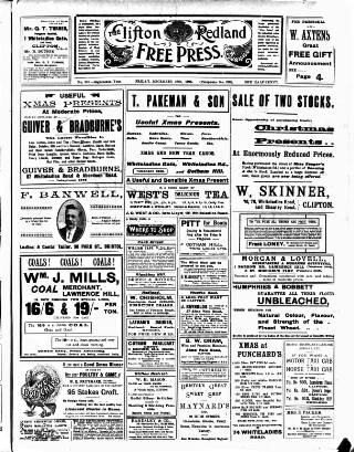 cover page of Clifton and Redland Free Press published on December 25, 1908