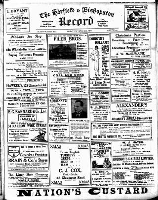 cover page of Horfield and Bishopston Record and Montepelier & District Free Press published on December 25, 1925