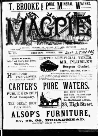 cover page of Bristol Magpie published on December 25, 1886