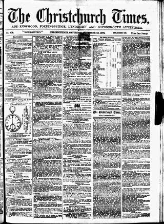 cover page of Christchurch Times published on November 23, 1872