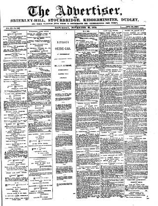 cover page of County Advertiser & Herald for Staffordshire and Worcestershire published on November 23, 1872