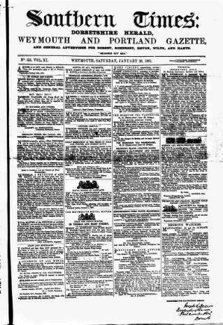 cover page of Southern Times and Dorset County Herald published on January 26, 1861