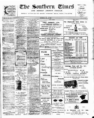 cover page of Southern Times and Dorset County Herald published on December 25, 1909